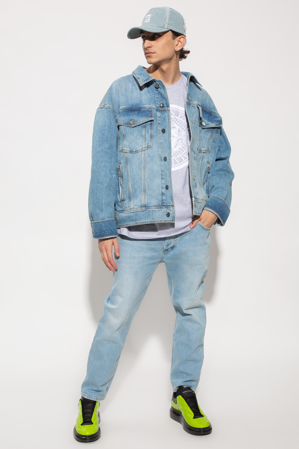 Balmain denim best sale jacket mens